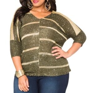 SEQUIN METALLIC DOUBLE V SWEATER